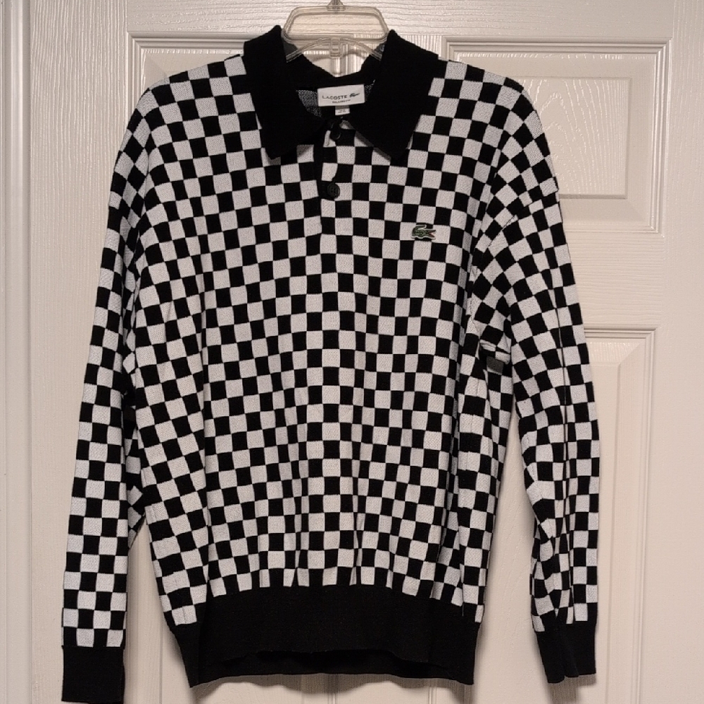 Lacoste Men's Black and White Checkered Sweater
